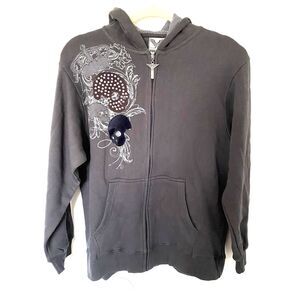 VTG Avirex Y2K Full Zip Hoodie Skulls Crown Stud Applique Skater Style L (16-18)